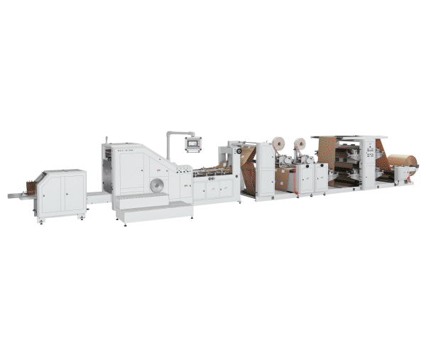 LSB-450D+TP+LST-41400 Máquina para fabricar bolsas de papel con asa punzonadora de parches de impresión flexográfica totalmente automática