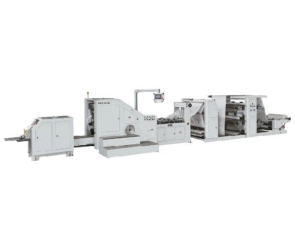 LSB-450L+LST-41400 Máquina para fabricar bolsas de papel de fondo cuadrado con impresión flexográfica y alimentación de rollos