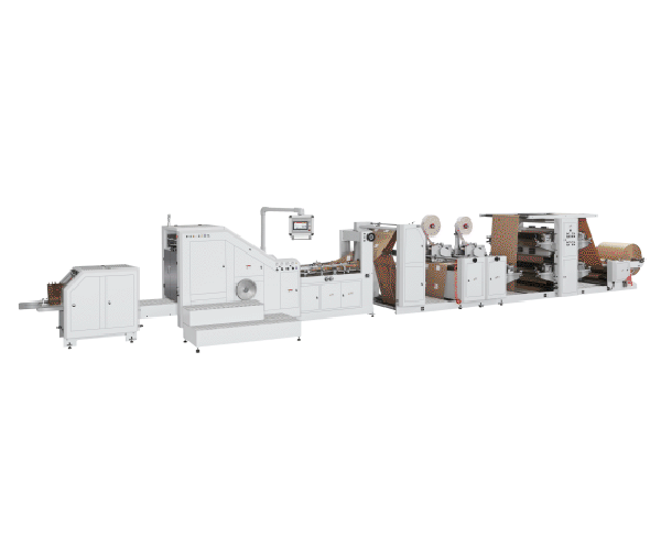 LSB-450XLD+TP+LST-41400 Máquina para fabricar bolsas de papel con asa punzonadora de parches de impresión flexográfica totalmente automática